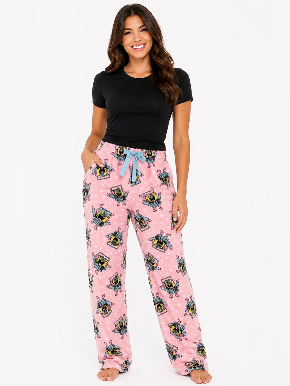 SpongeBob SquarePants | Women's Pink Printed Lounge Pants with Drawstring Waist
